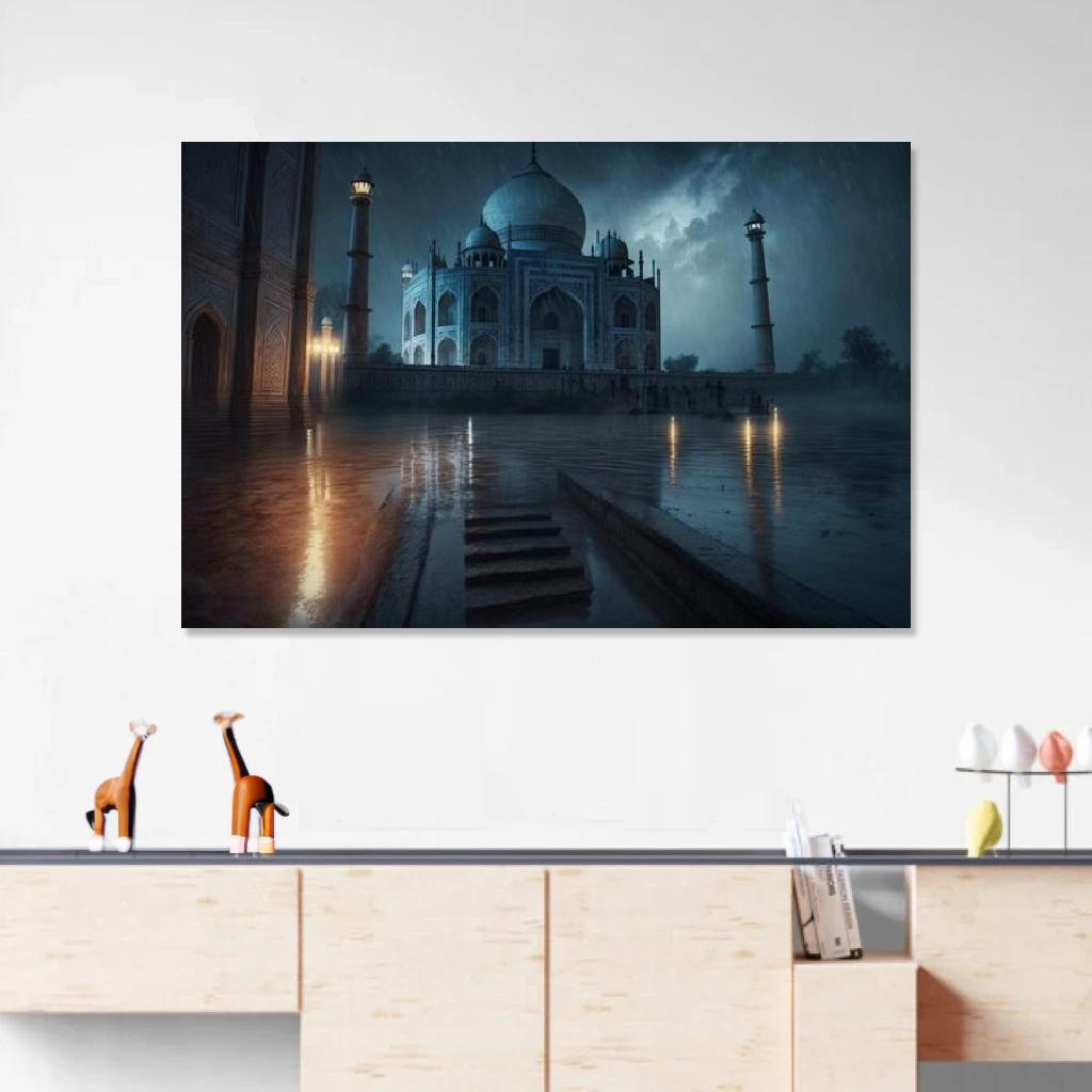 Picture of Taj Mahal Rainy Night au dessus d'un meuble bas