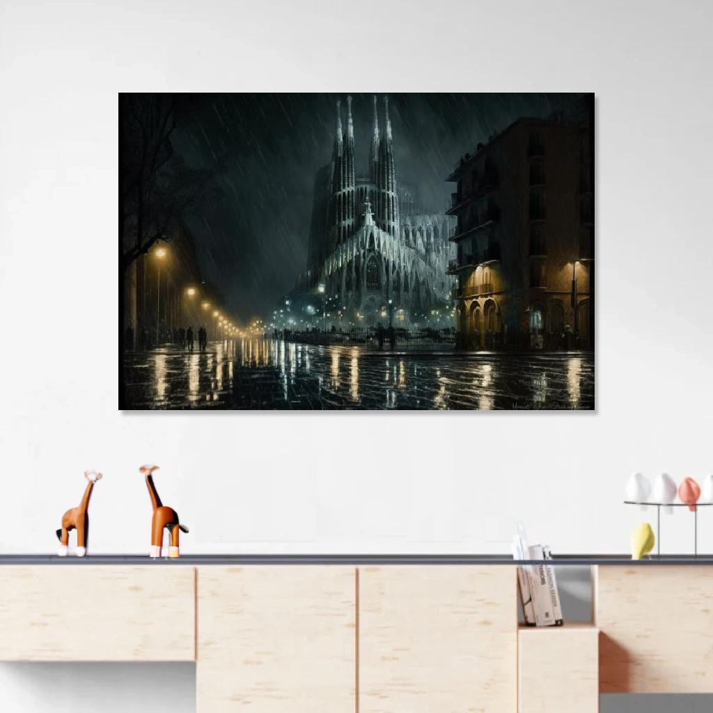 Picture of Sagrada Familia Rainy Night au dessus d'un meuble bas