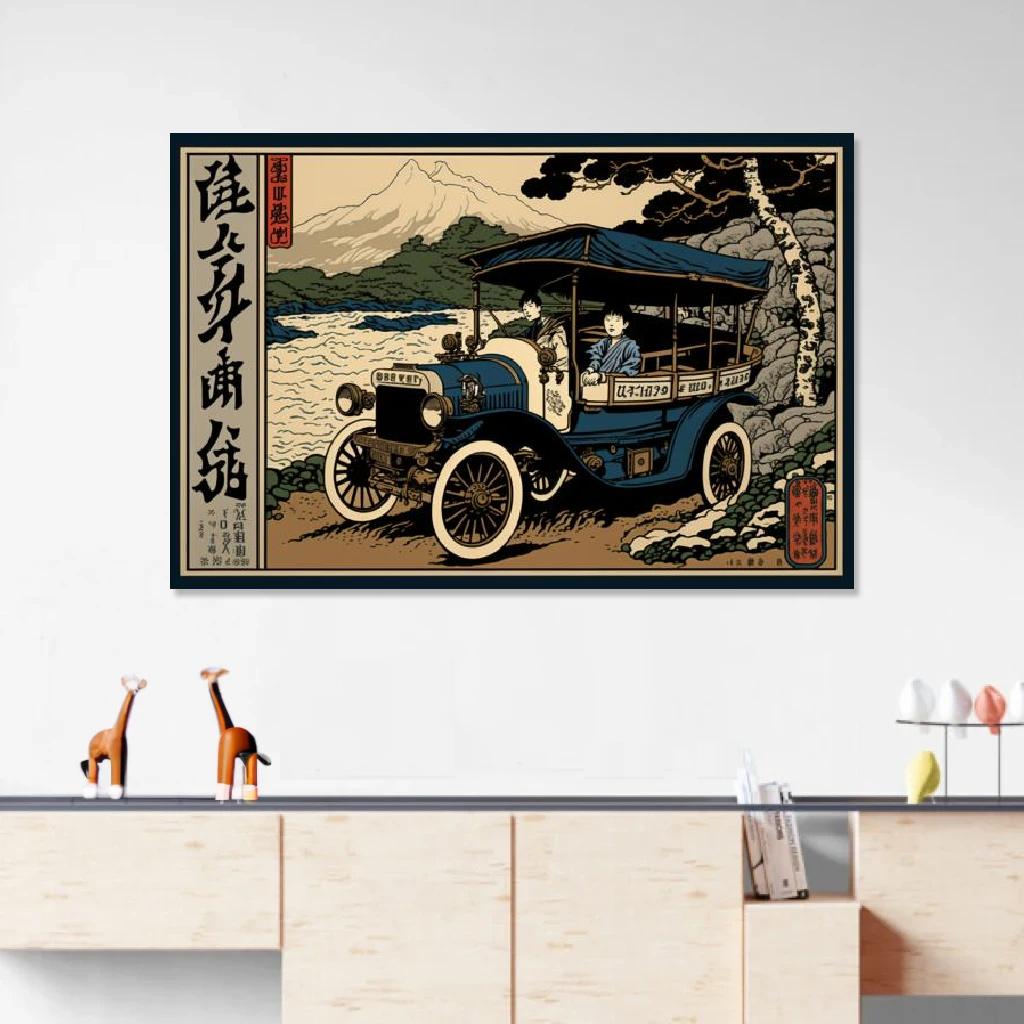 Picture of Ford Model T Ukiyo-e au dessus d'un meuble bas