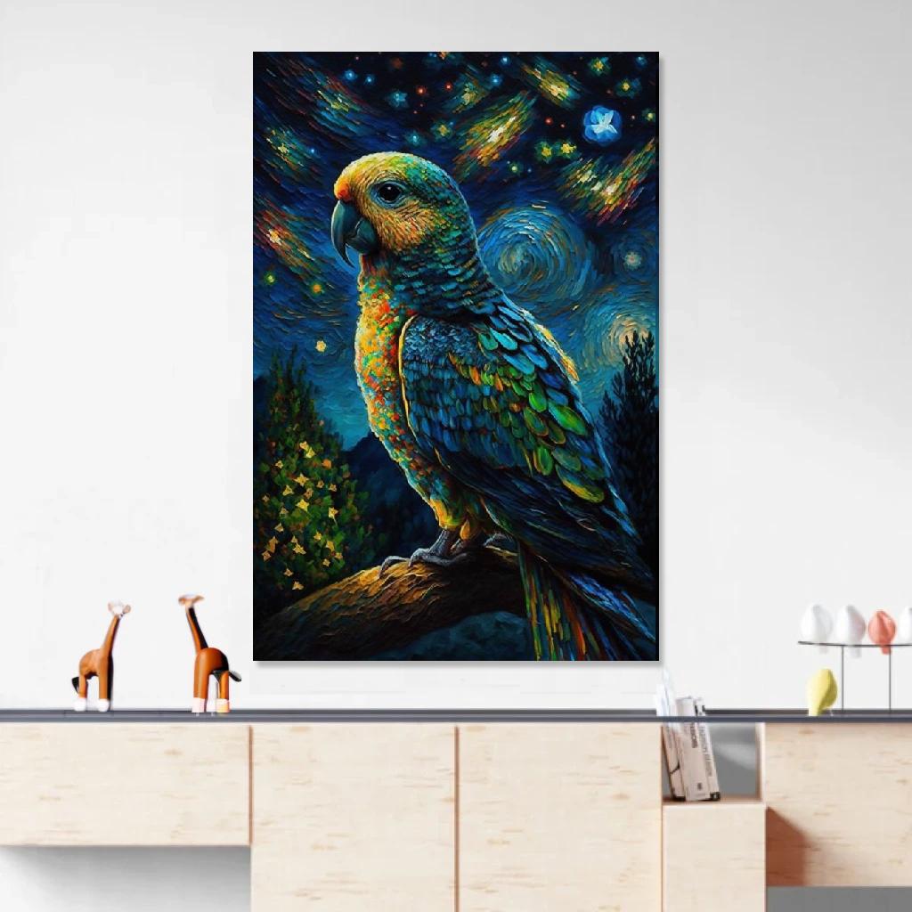 Picture of Parrot Mystical au dessus d'un meuble bas