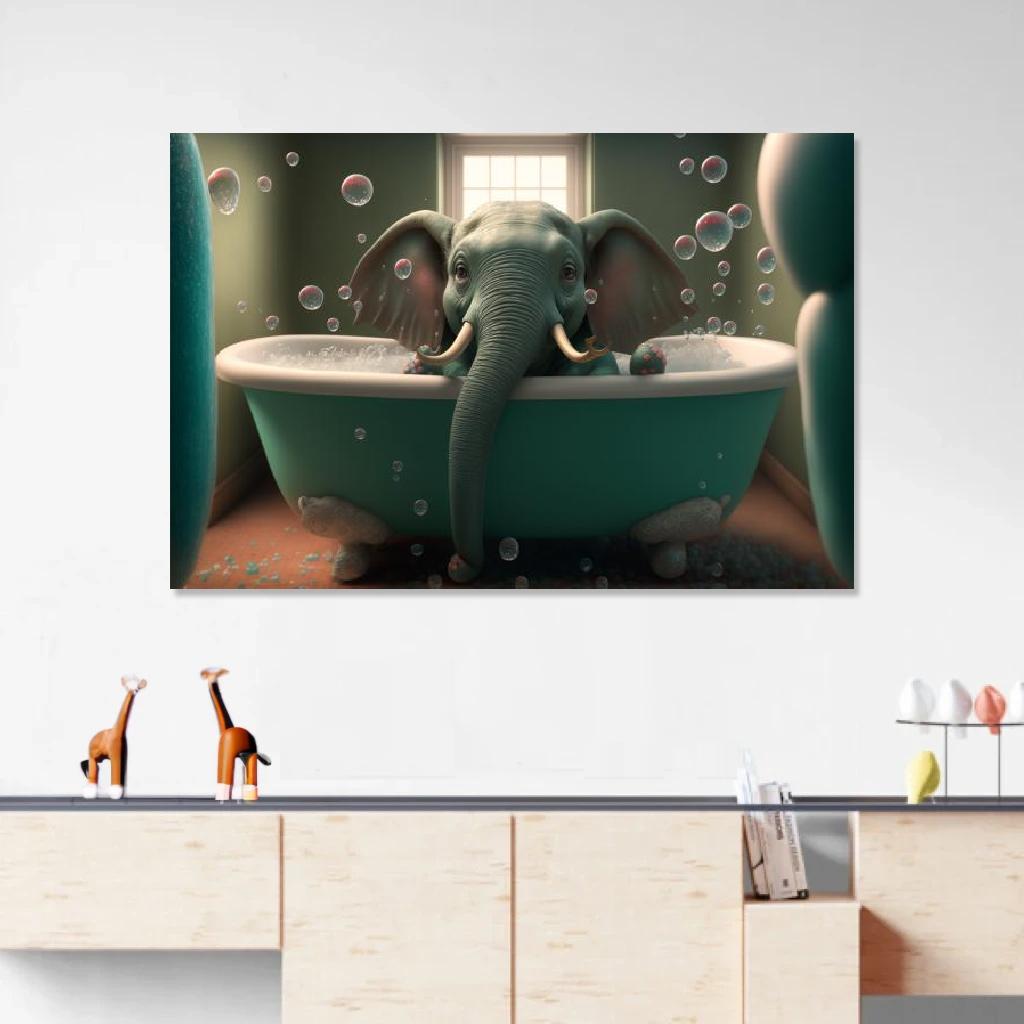 Picture of Elephant In Bathtub au dessus d'un meuble bas