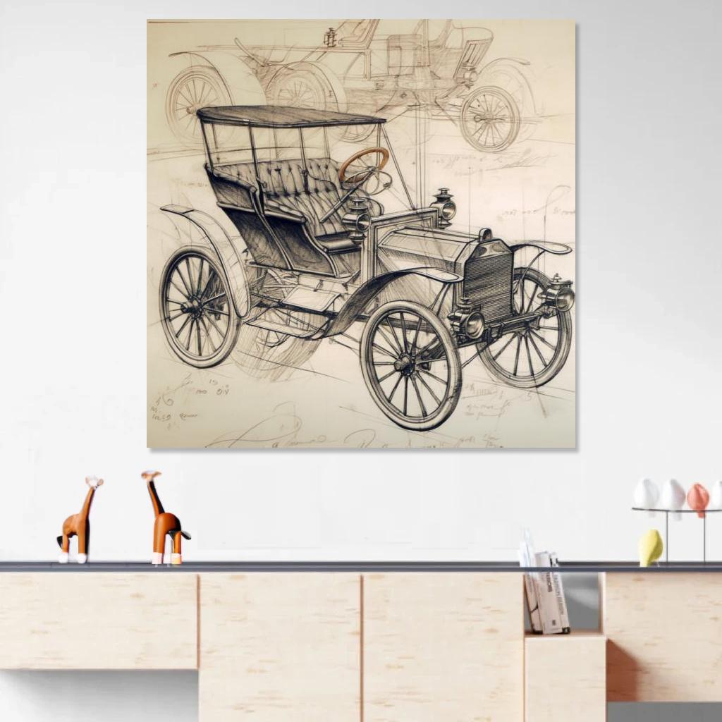 Picture of Ford Model T Leonardo Da Vinci au dessus d'un meuble bas
