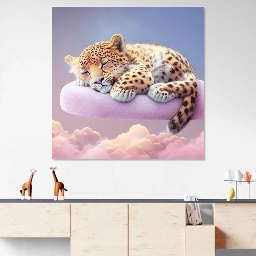 Picture of Leopard Sleeping au dessus d'un meuble bas