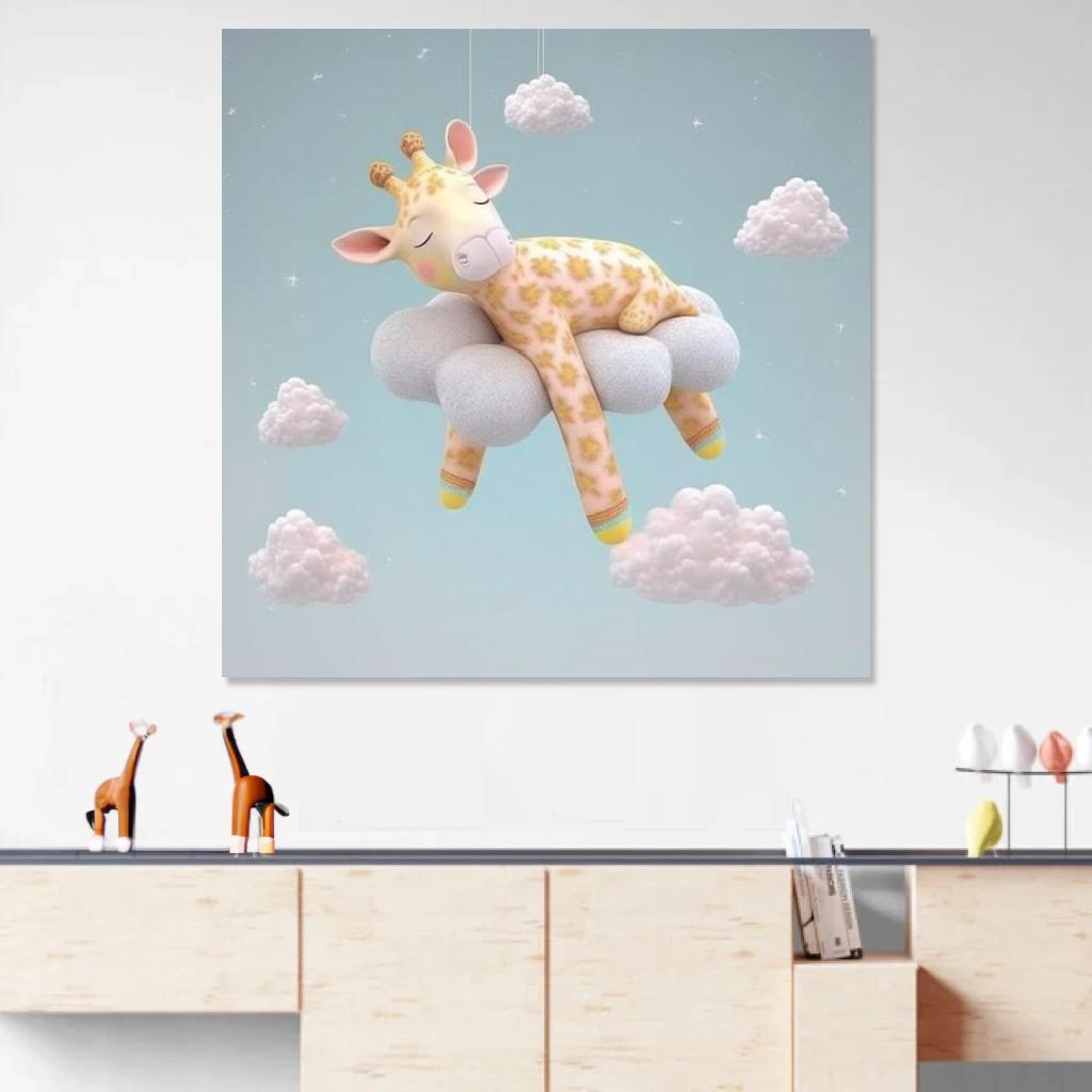Picture of Giraffe Sleeping au dessus d'un meuble bas