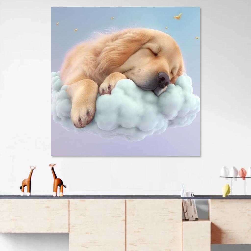 Picture of Golden retriever Sleeping au dessus d'un meuble bas