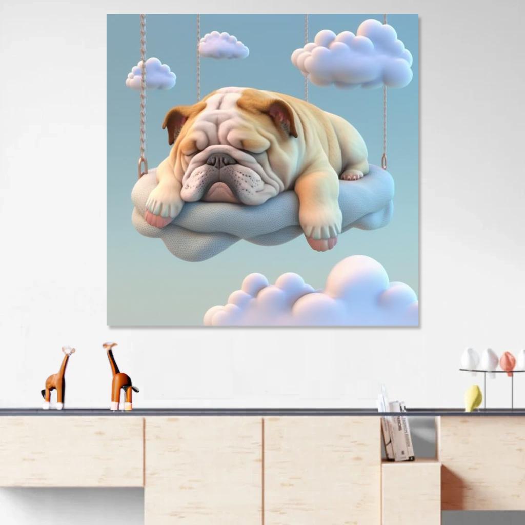 Picture of Bulldog Sleeping au dessus d'un meuble bas