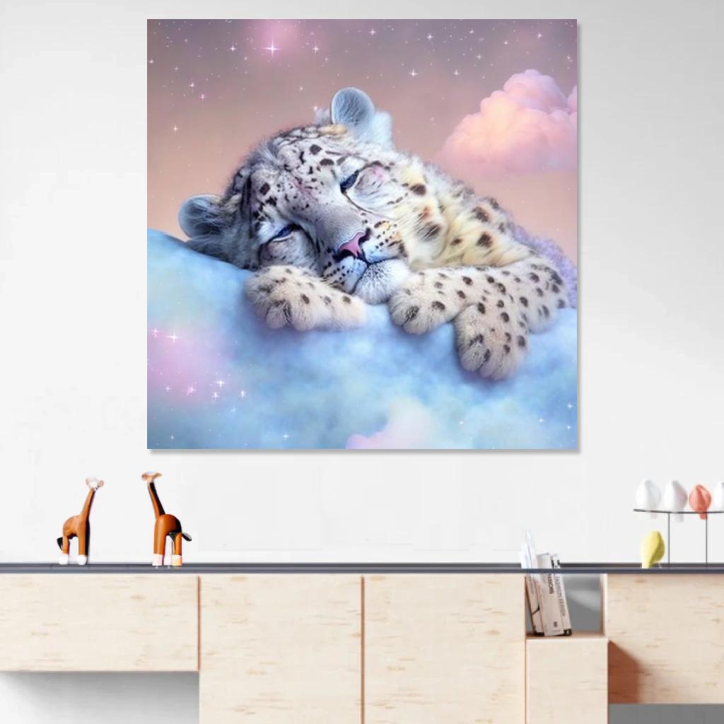 Picture of Snow leopard Sleeping au dessus d'un meuble bas