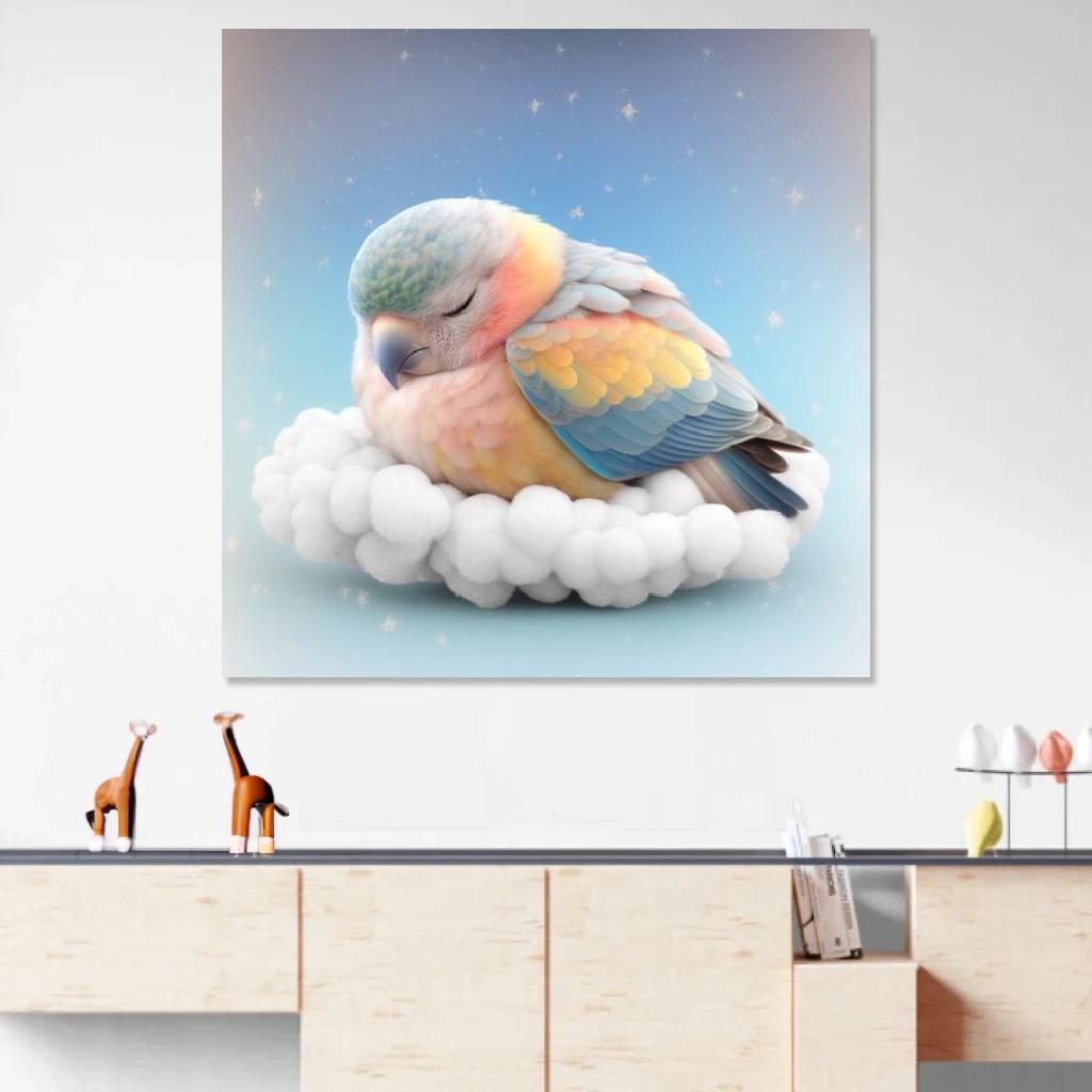 Picture of Parrot Sleeping au dessus d'un meuble bas