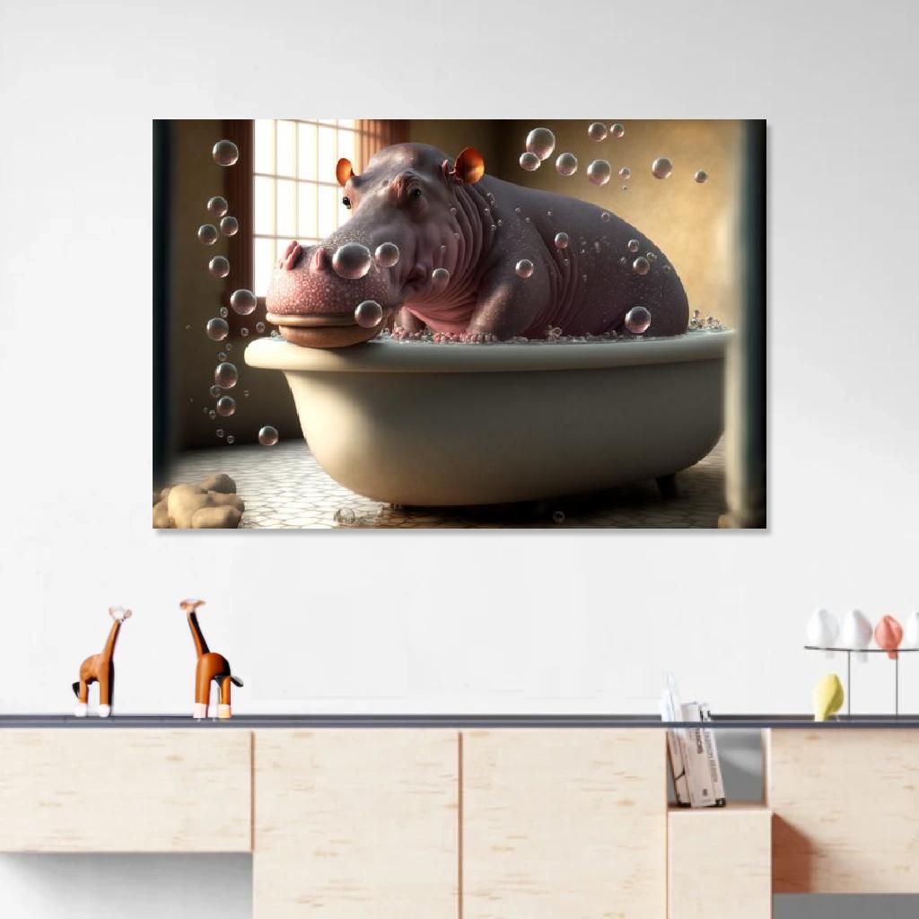 Picture of Hippopotamus In Bathtub au dessus d'un meuble bas