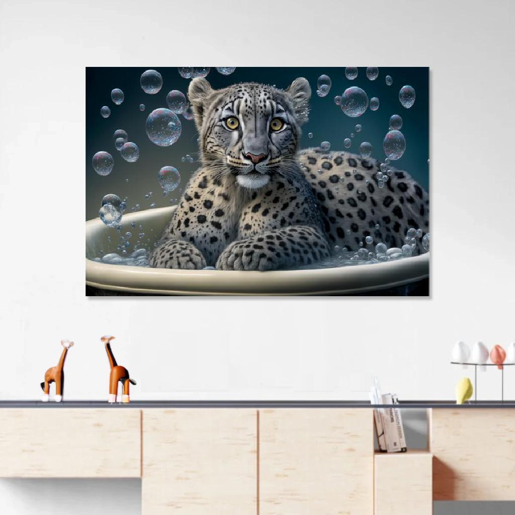 Picture of Snow leopard In Bathtub au dessus d'un meuble bas
