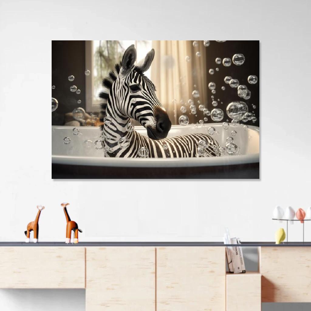 Picture of Zebra In Bathtub au dessus d'un meuble bas