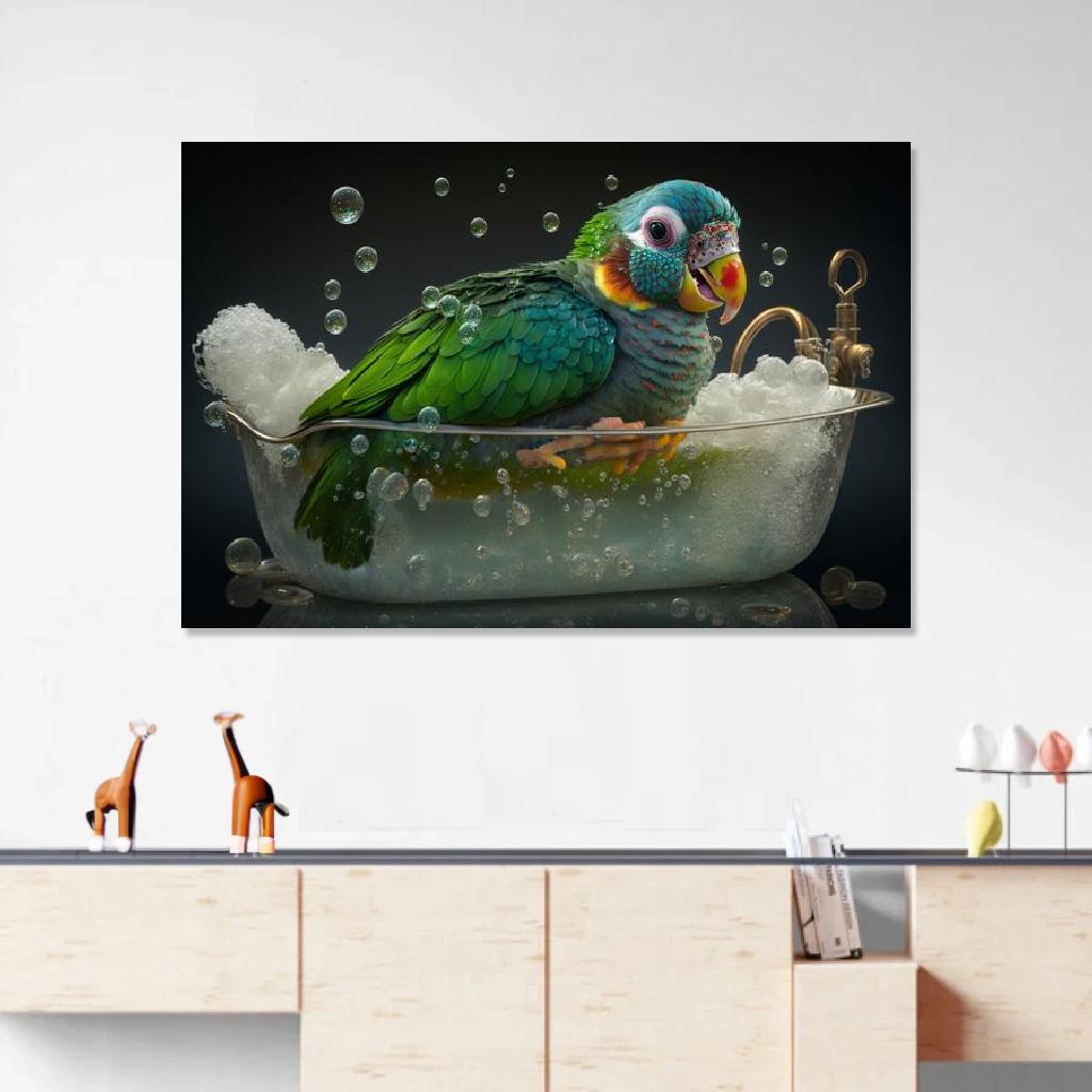 Picture of Parrot In Bathtub au dessus d'un meuble bas
