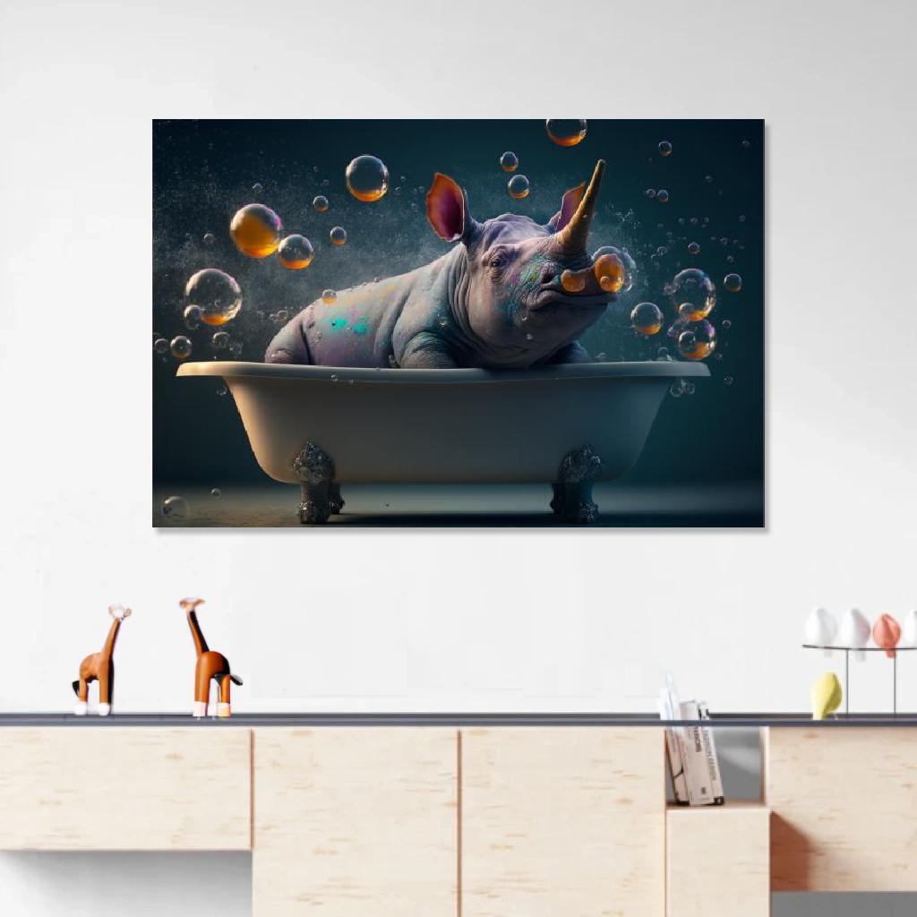 Picture of Rhinoceros In Bathtub au dessus d'un meuble bas