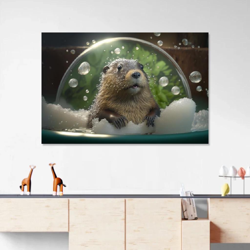 Picture of Marmot In Bathtub au dessus d'un meuble bas