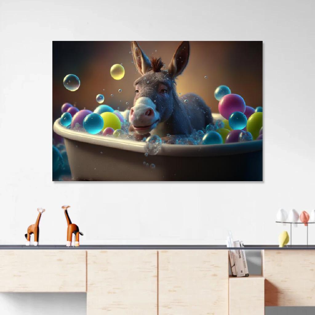 Picture of Donkey In Bathtub au dessus d'un meuble bas