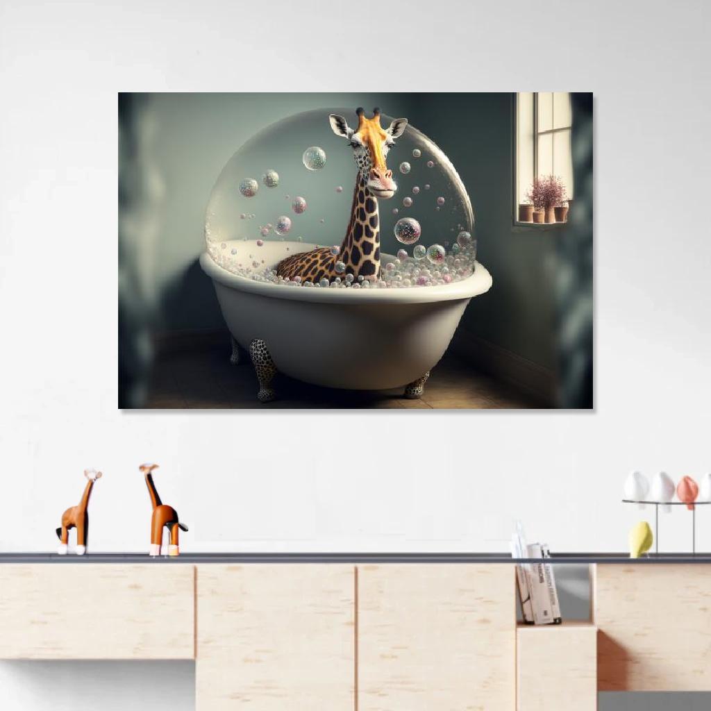 Picture of Giraffe In Bathtub au dessus d'un meuble bas