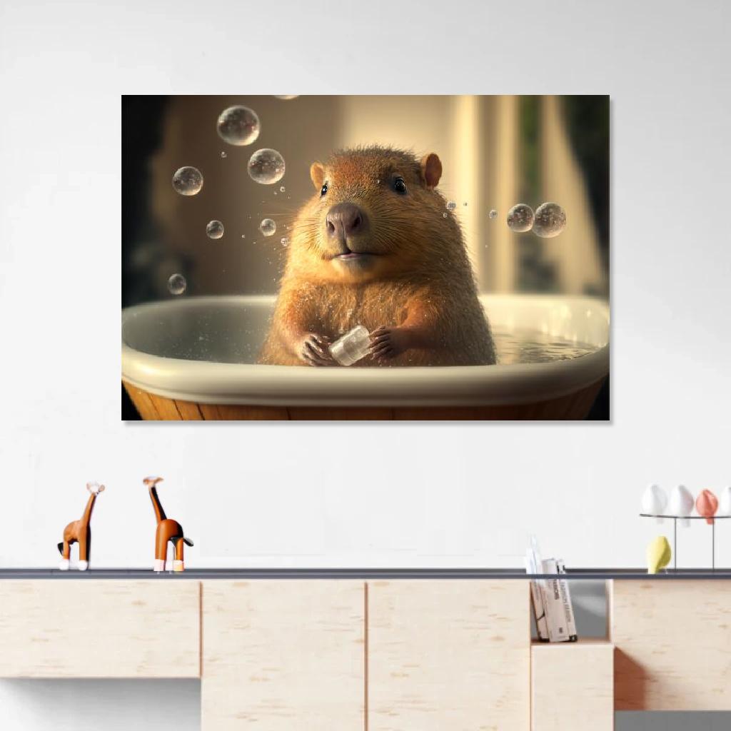 Picture of Capybara In Bathtub au dessus d'un meuble bas