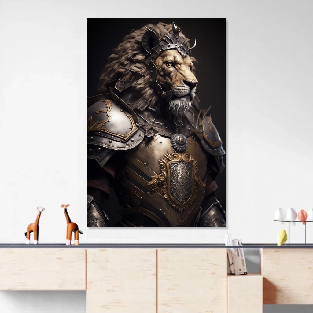 Picture of Lion Armor au dessus d'un meuble bas