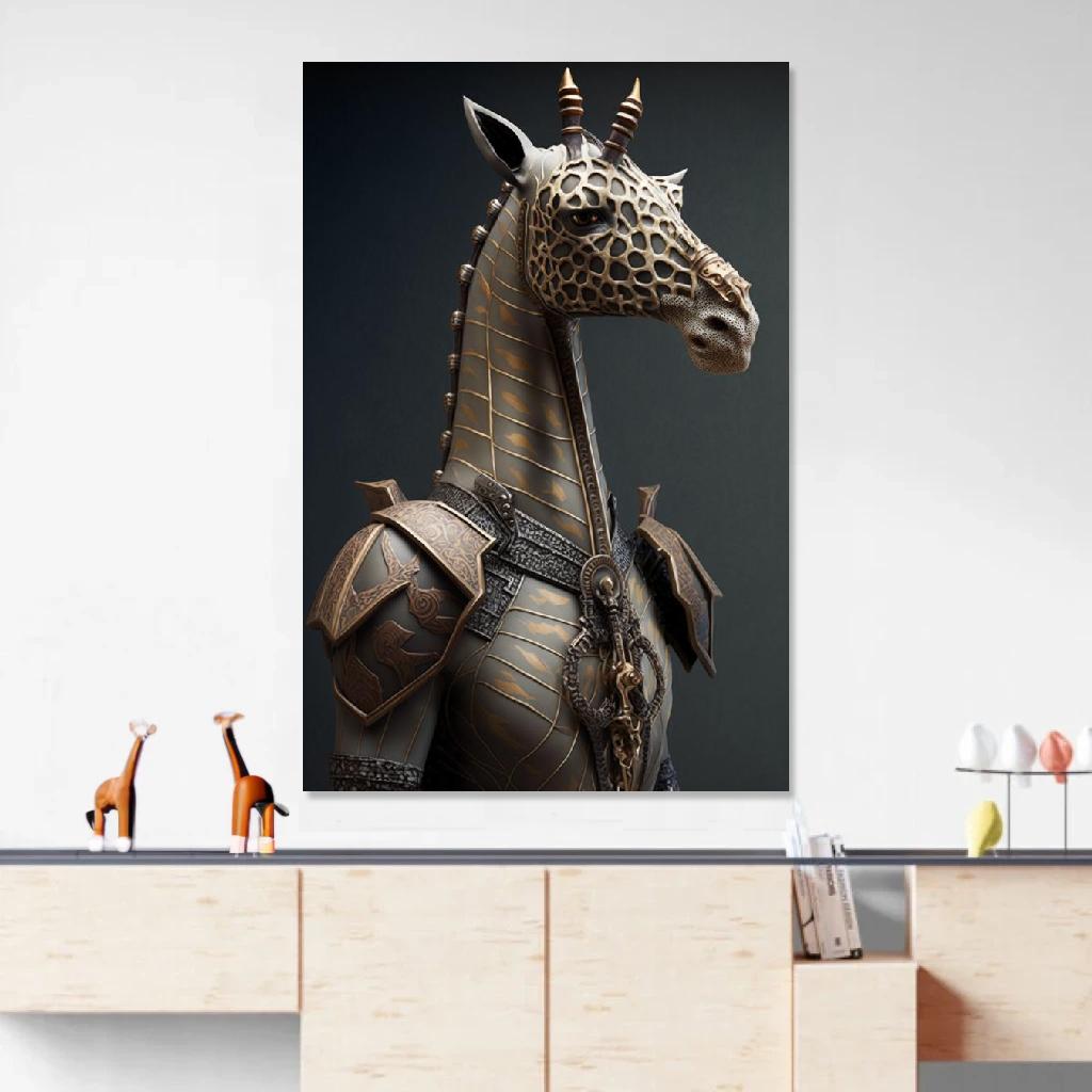 Picture of Giraffe Armor au dessus d'un meuble bas