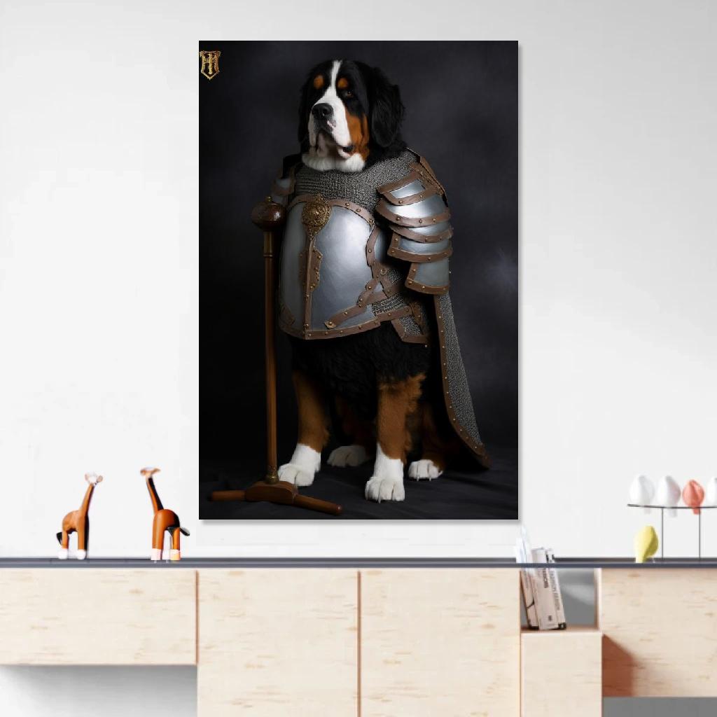 Picture of Bernese mountain dog Armor au dessus d'un meuble bas