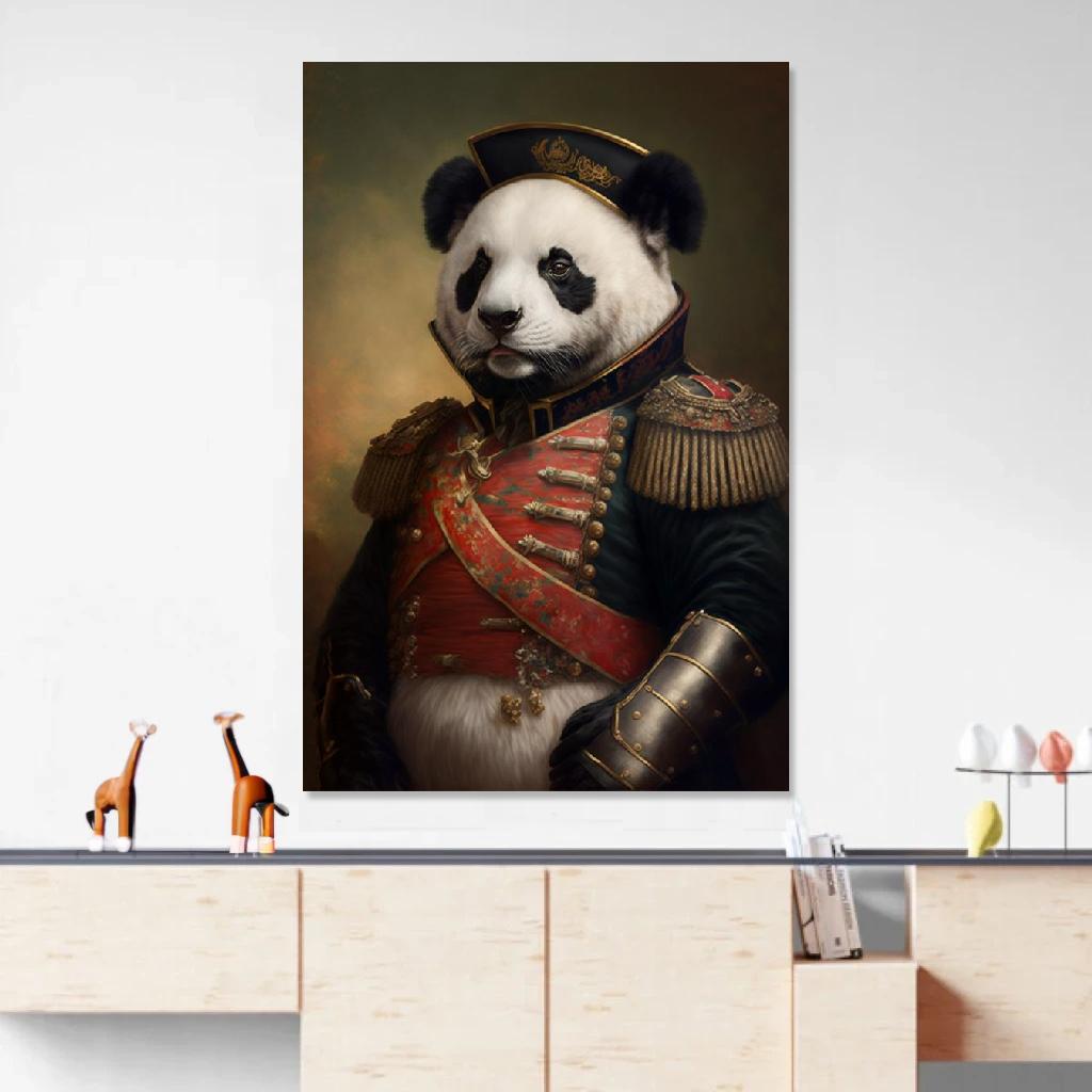 Tableau Panda Soldat De Napoléon au dessus d'un meuble bas