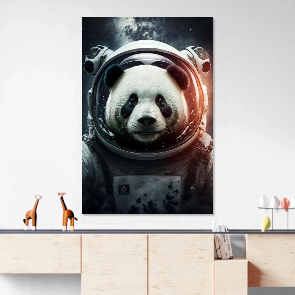 Tableau Panda Astronaute au dessus d'un meuble bas