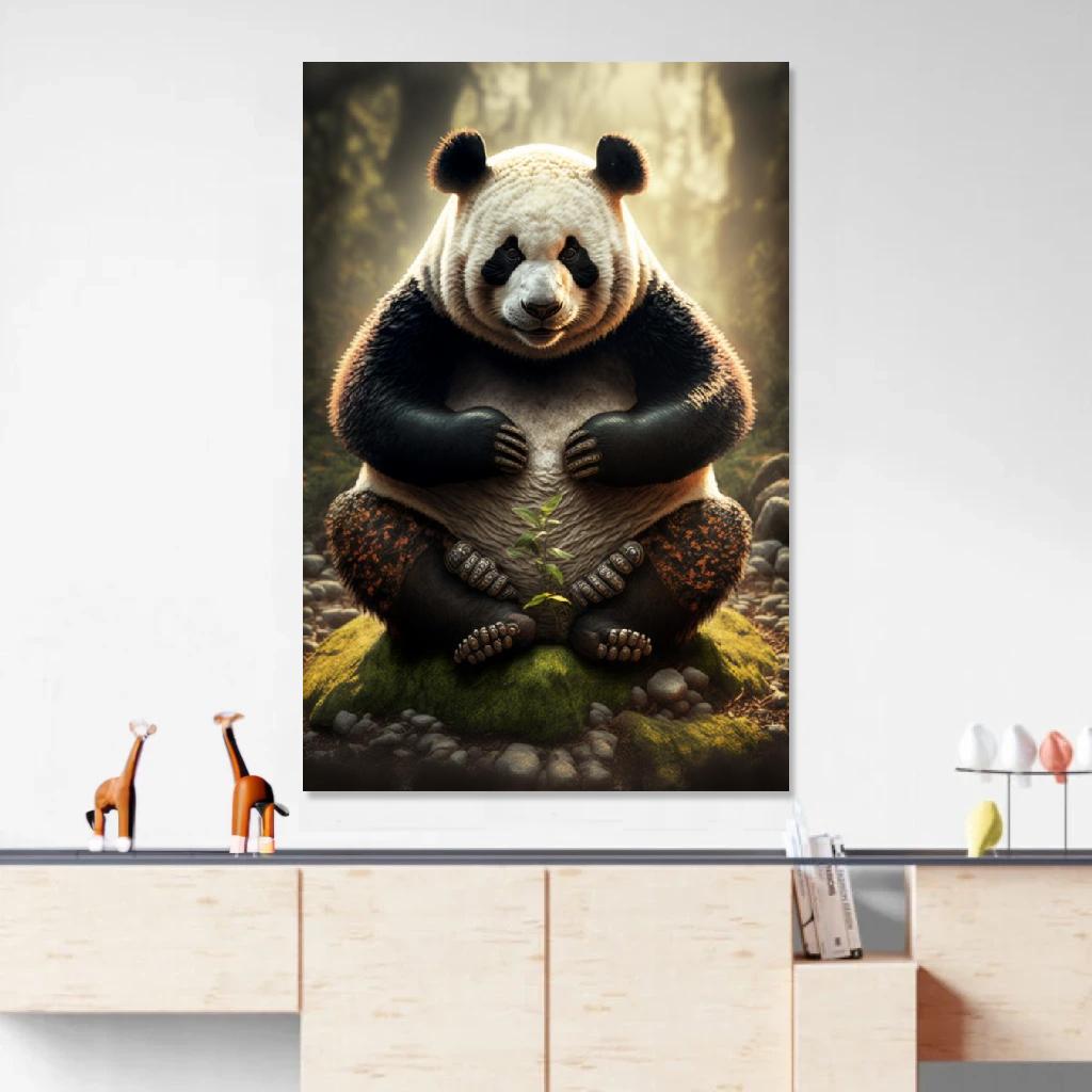 Tableau Panda Yoga au dessus d'un meuble bas