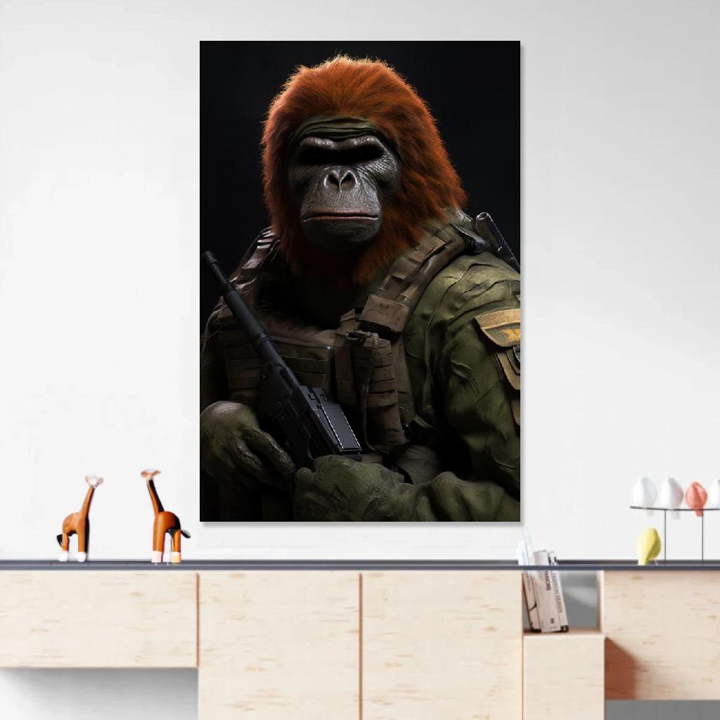 Tableau Orang-outan Soldat au dessus d'un meuble bas