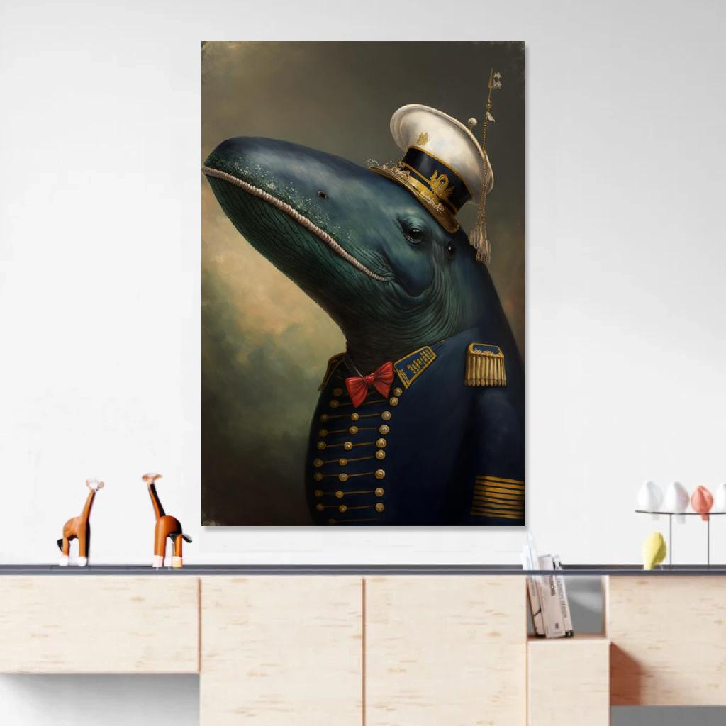 Tableau Baleine Soldat De Napoléon au dessus d'un meuble bas