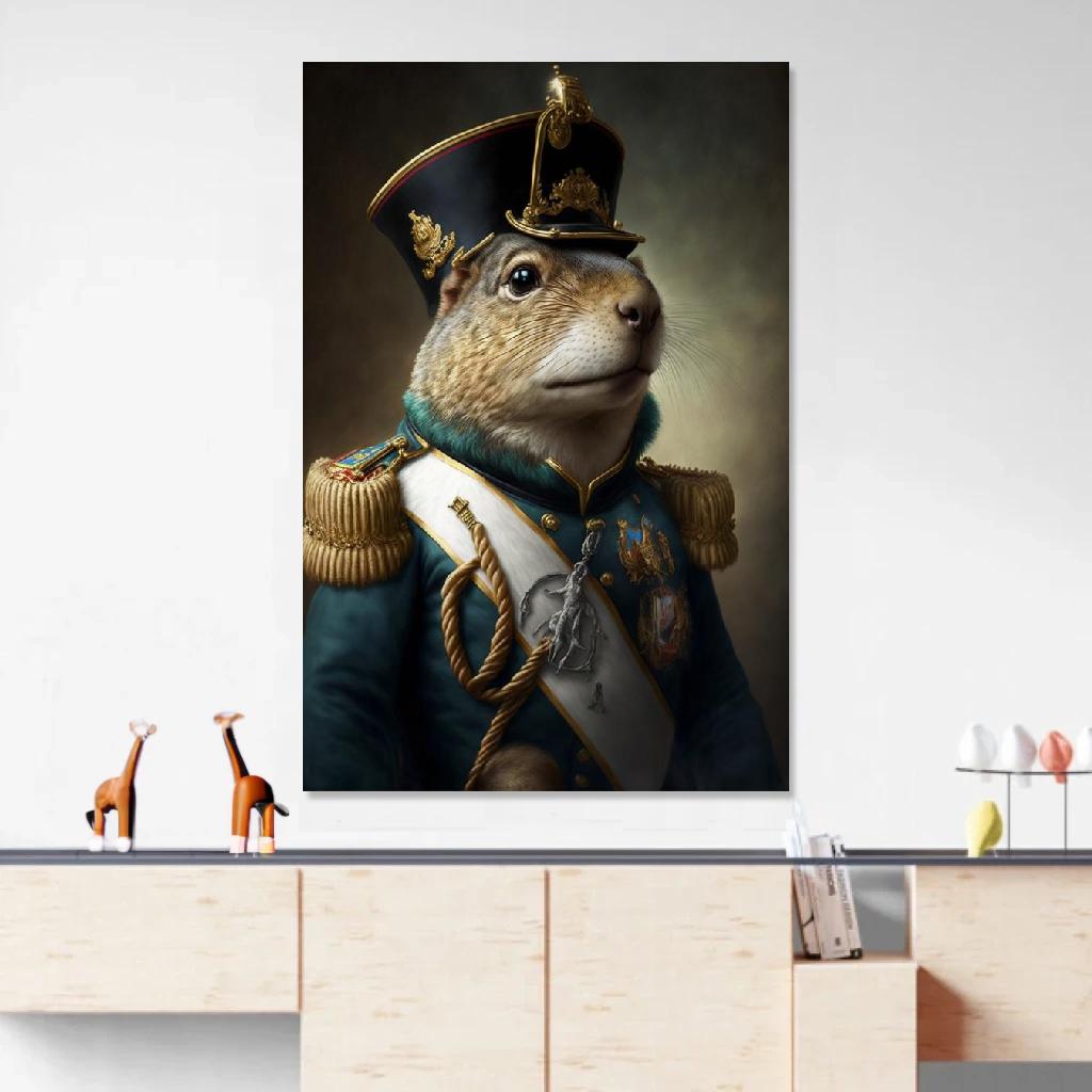 Tableau Marmotte Soldat De Napoléon au dessus d'un meuble bas