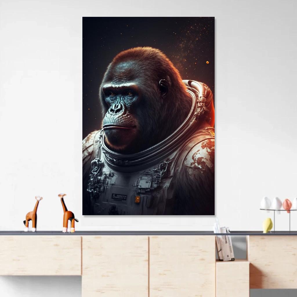 Tableau Gorille Astronaute au dessus d'un meuble bas
