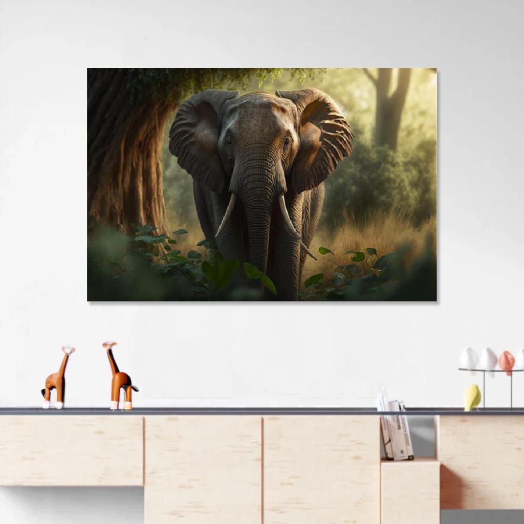 Tableau éléphant Dans Son Environnement Naturel au dessus d'un meuble bas