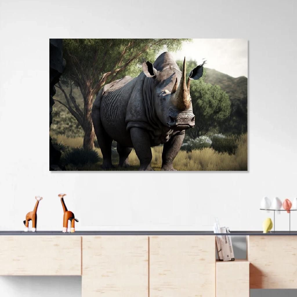 Tableau Rhinocéros Dans Son Environnement Naturel au dessus d'un meuble bas