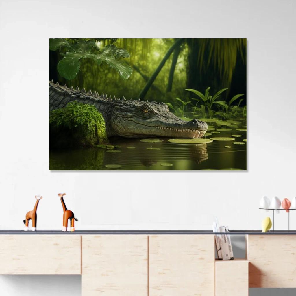 Tableau Crocodile Dans Son Environnement Naturel au dessus d'un meuble bas