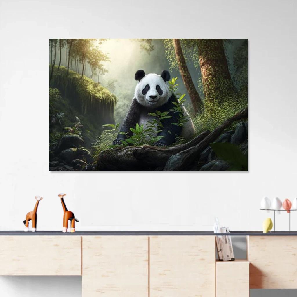 Tableau Panda Dans Son Environnement Naturel au dessus d'un meuble bas
