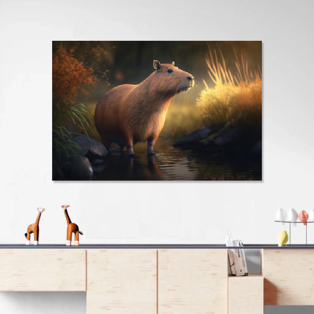 Tableau Capibara Dans Son Environnement Naturel au dessus d'un meuble bas