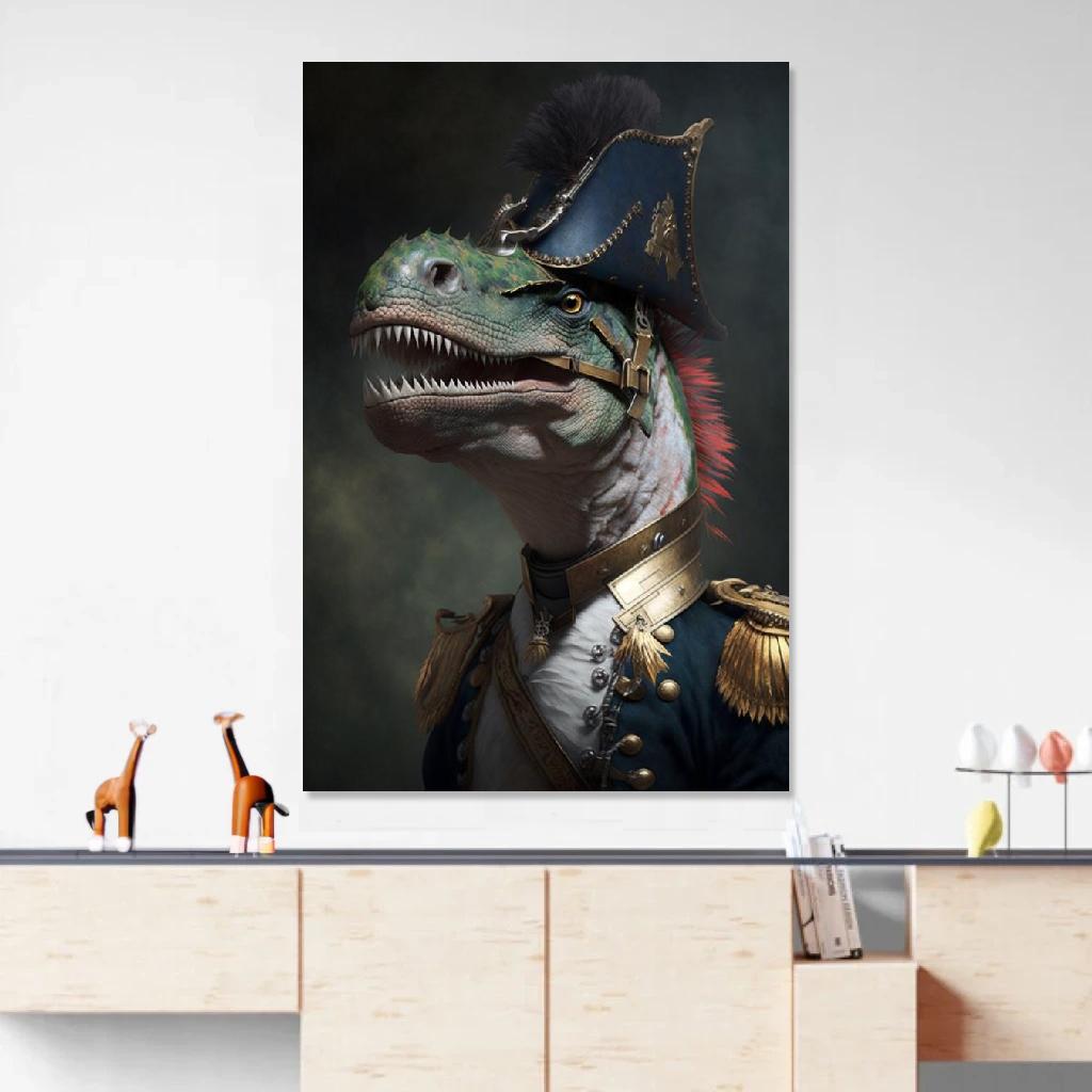 Tableau Dinosaure Soldat De Napoléon au dessus d'un meuble bas