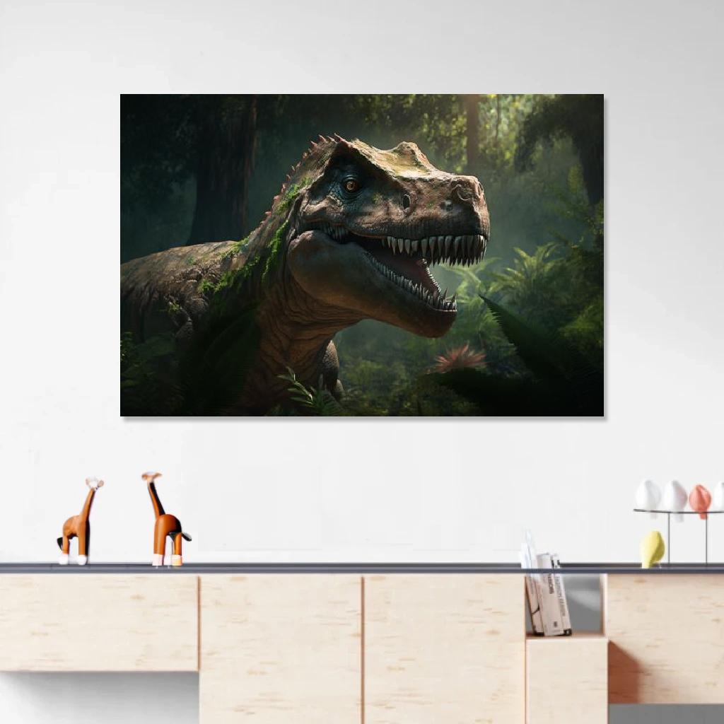Tableau Dinosaure Dans Son Environnement Naturel au dessus d'un meuble bas