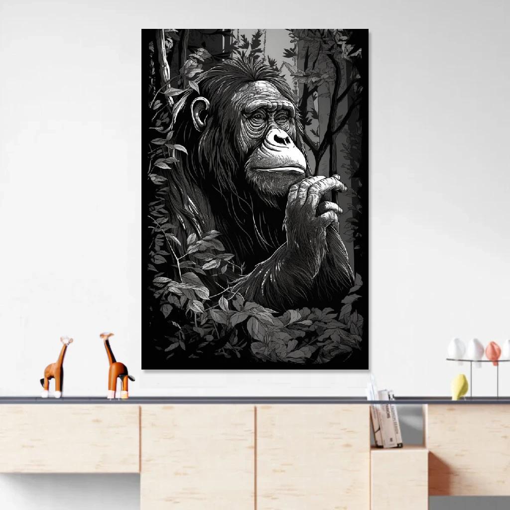 Tableau Orang-outan Monochrome au dessus d'un meuble bas