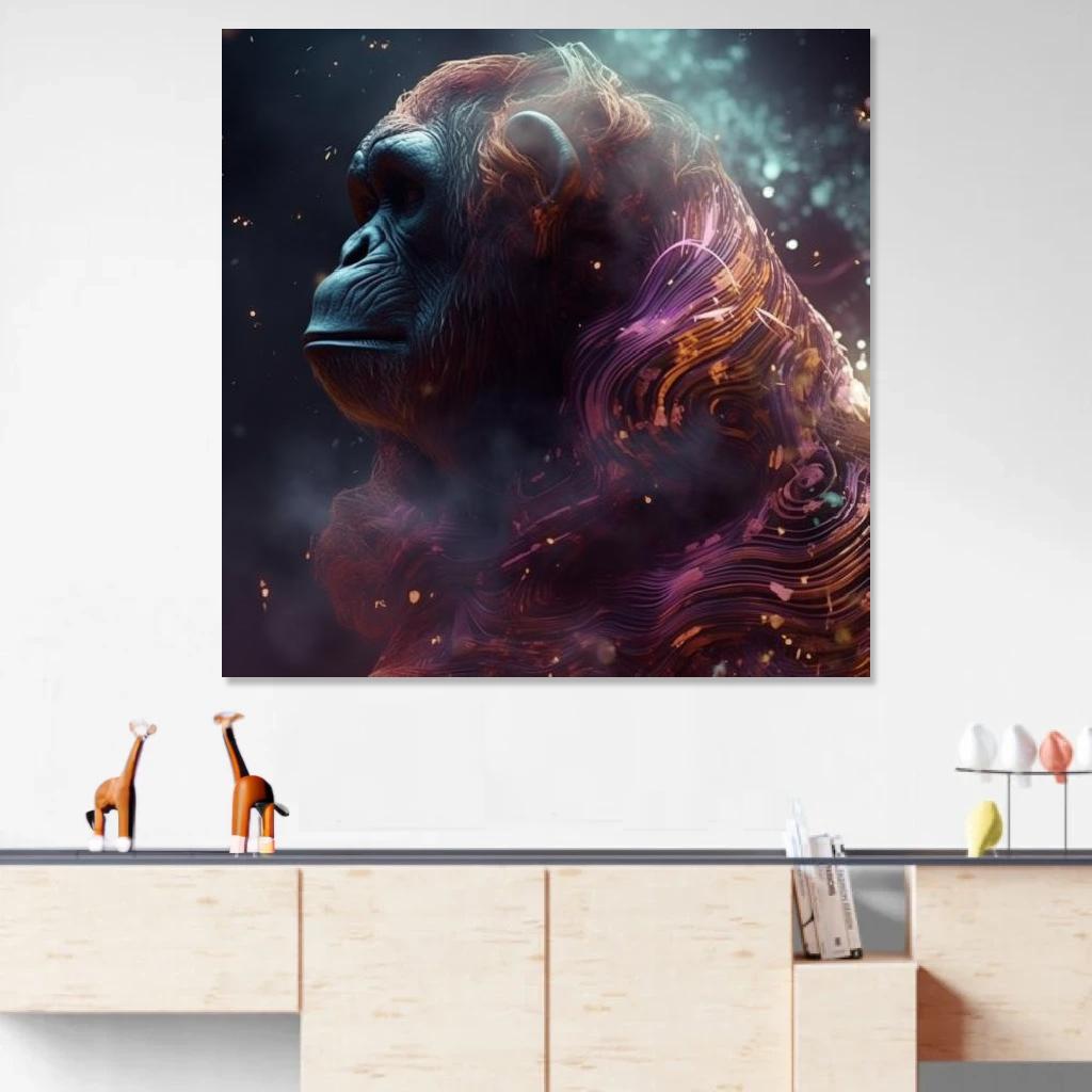 Tableau Orang-outan Galaxie au dessus d'un meuble bas