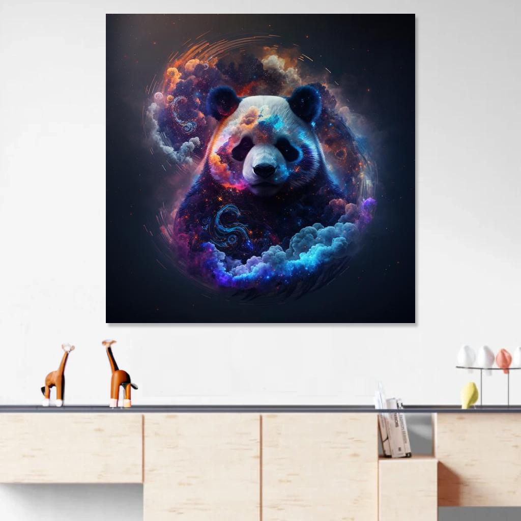 Tableau Panda Galaxie au dessus d'un meuble bas