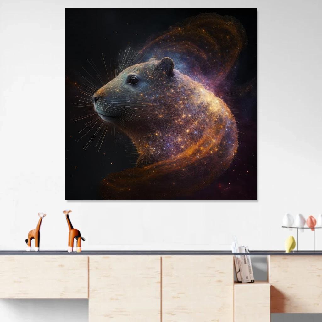 Tableau Capibara Galaxie au dessus d'un meuble bas