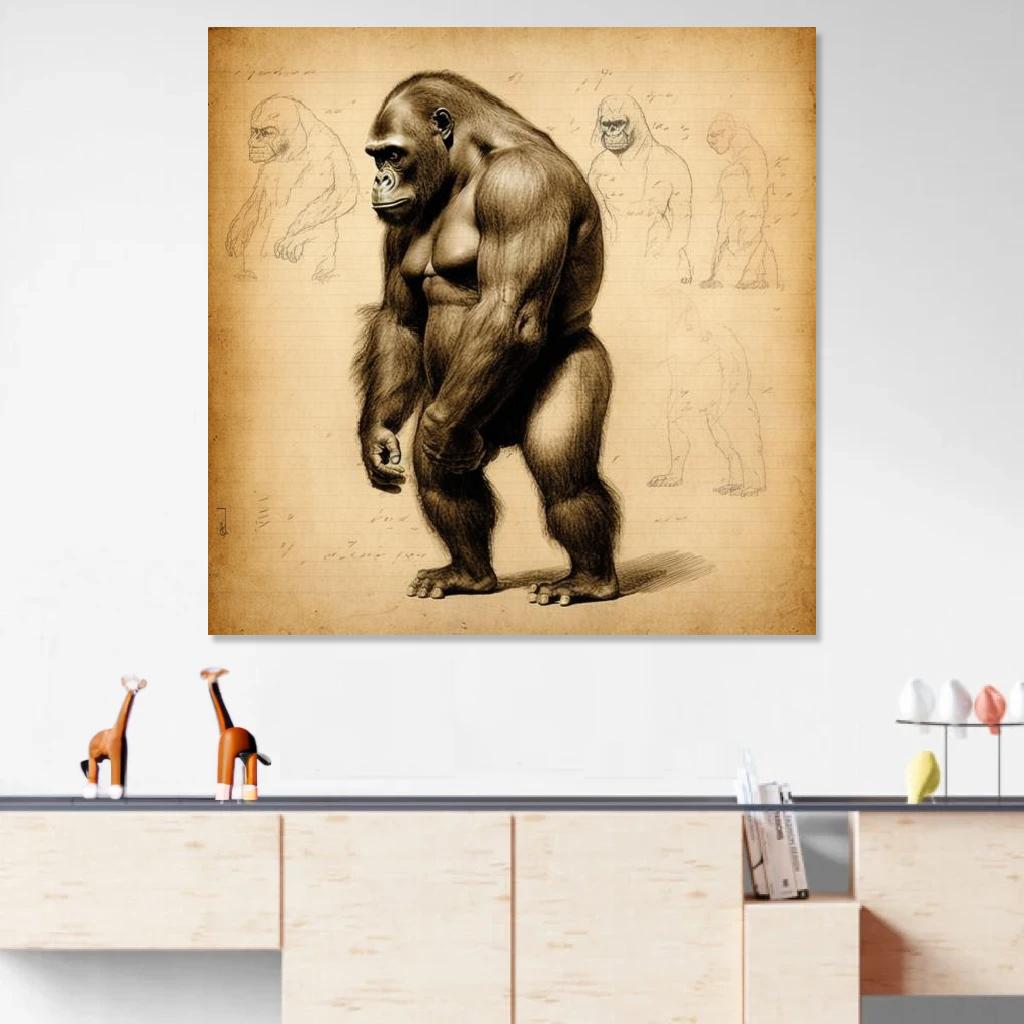 Tableau Gorille Léonard De Vinci au dessus d'un meuble bas