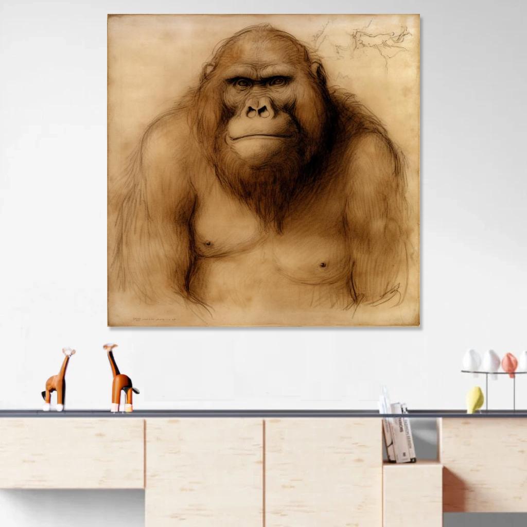 Tableau Orang-outan Léonard De Vinci au dessus d'un meuble bas