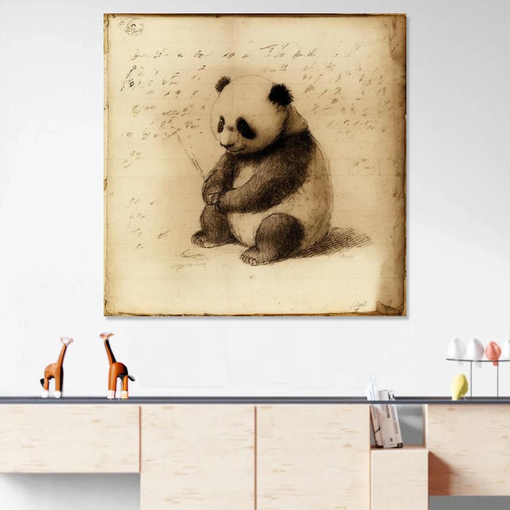 Tableau Panda Léonard De Vinci au dessus d'un meuble bas