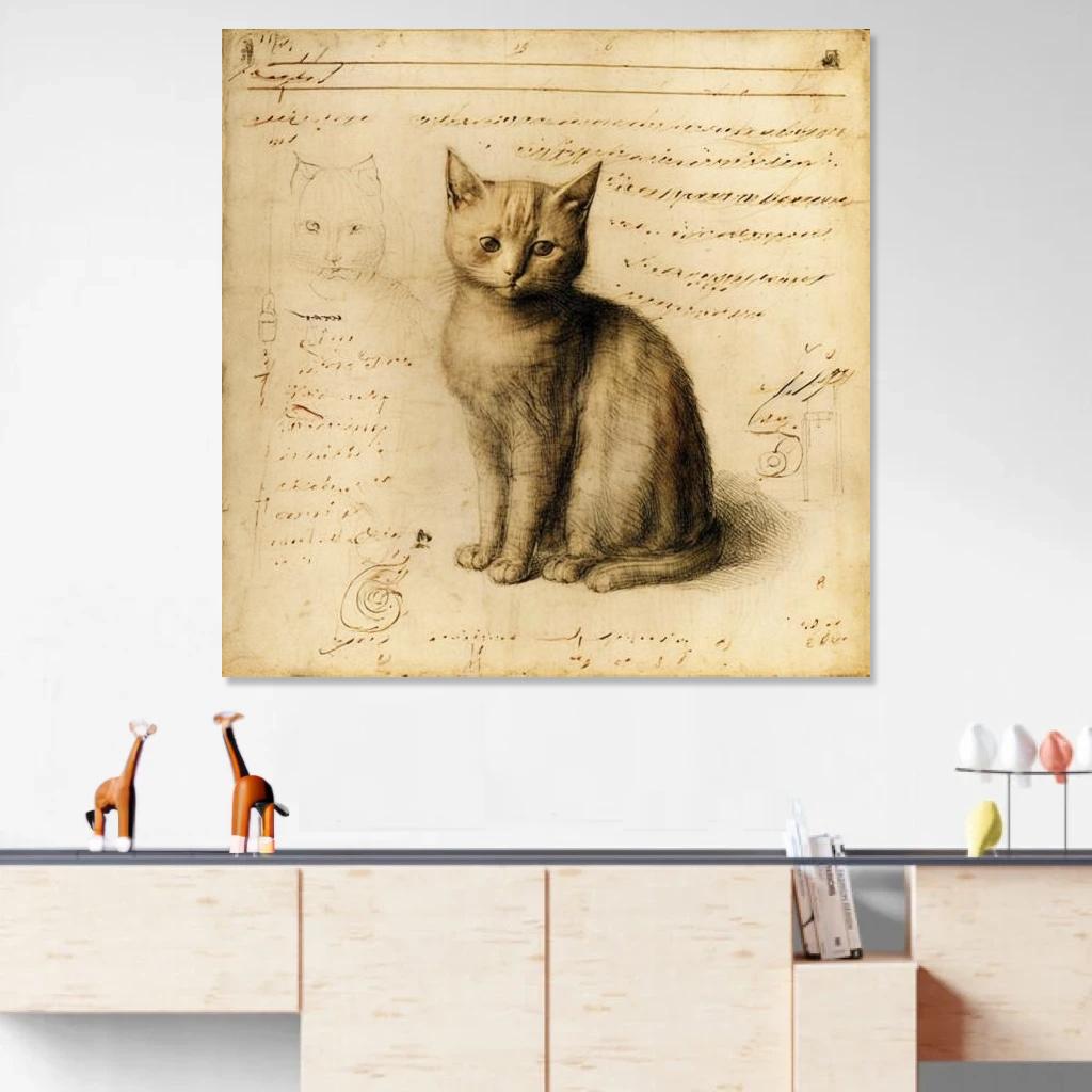 Tableau Chat Léonard De Vinci au dessus d'un meuble bas