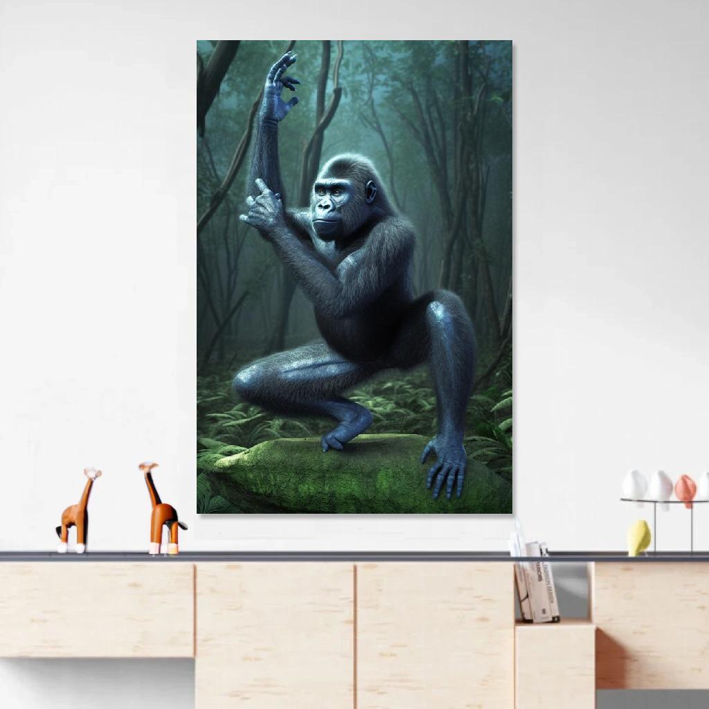 Tableau Gorille Yoga au dessus d'un meuble bas