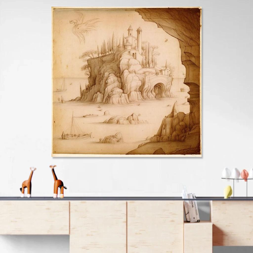 Tableau Subaquatique Léonard De Vinci au dessus d'un meuble bas