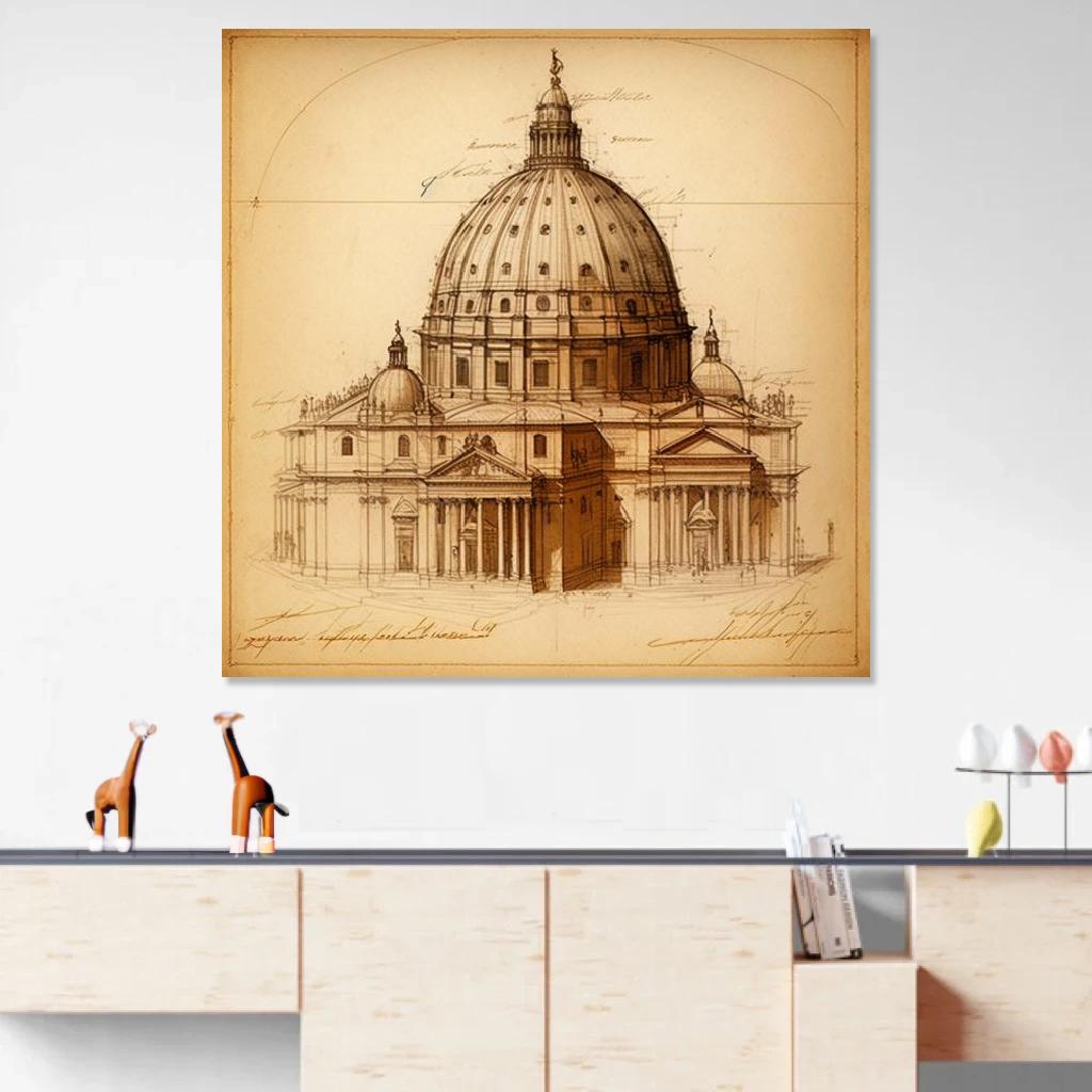 Tableau La Basilique Saint-Pierre Léonard De Vinci au dessus d'un meuble bas