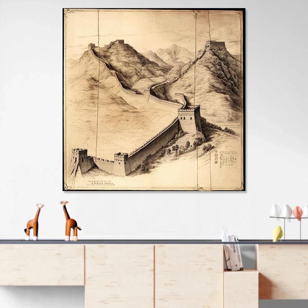 Tableau La Grande Muraille de Chine Léonard De Vinci au dessus d'un meuble bas